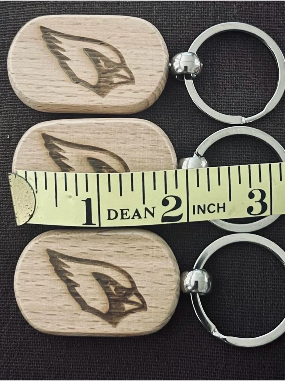 Set of 3 Engraved ARIZONA CARDINALS wooden key chain - Light Natural
